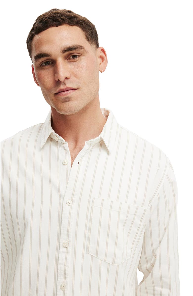 Cotton On Men's Luca Long Sleeve Shirt, Alternate, color, Off White Stripe