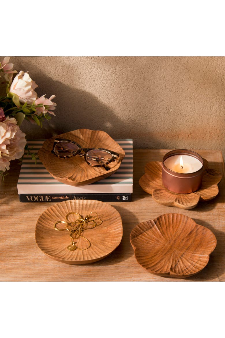 Handcarved Wooden Trinket Trays Gift Set, Alternate, color, Natural Wood