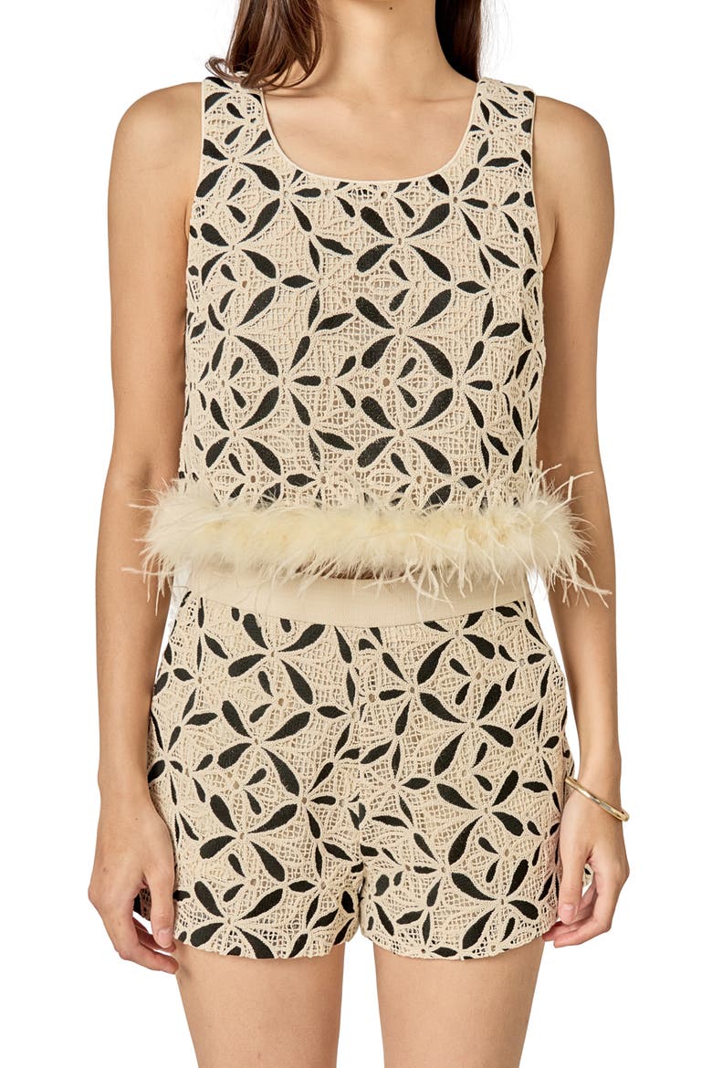 Crochet Lace Feather Crop Tank, Alternate, color, CREAM/ BLACK