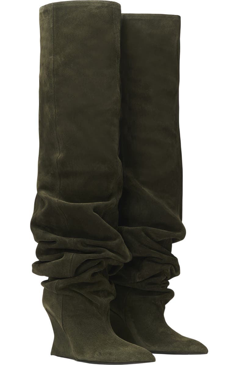Balmain Suede leather Wedge thigh-high boots, Main, color, Khaki
