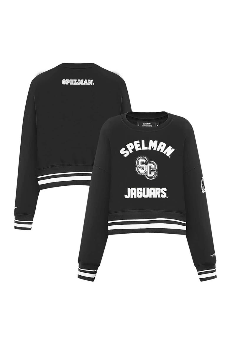 Women's Pro Standard  Black Spelman College Jaguars Pearl Cropped Pullover Sweatshirt, Main, color, Black