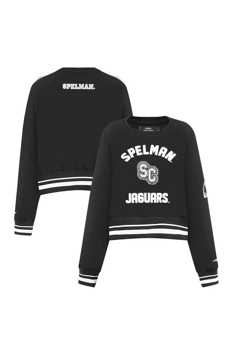 PRO STANDARD Women's Pro Standard  Black Spelman College Jaguars Pearl Cropped Pullover Sweatshirt, Main, color, Black