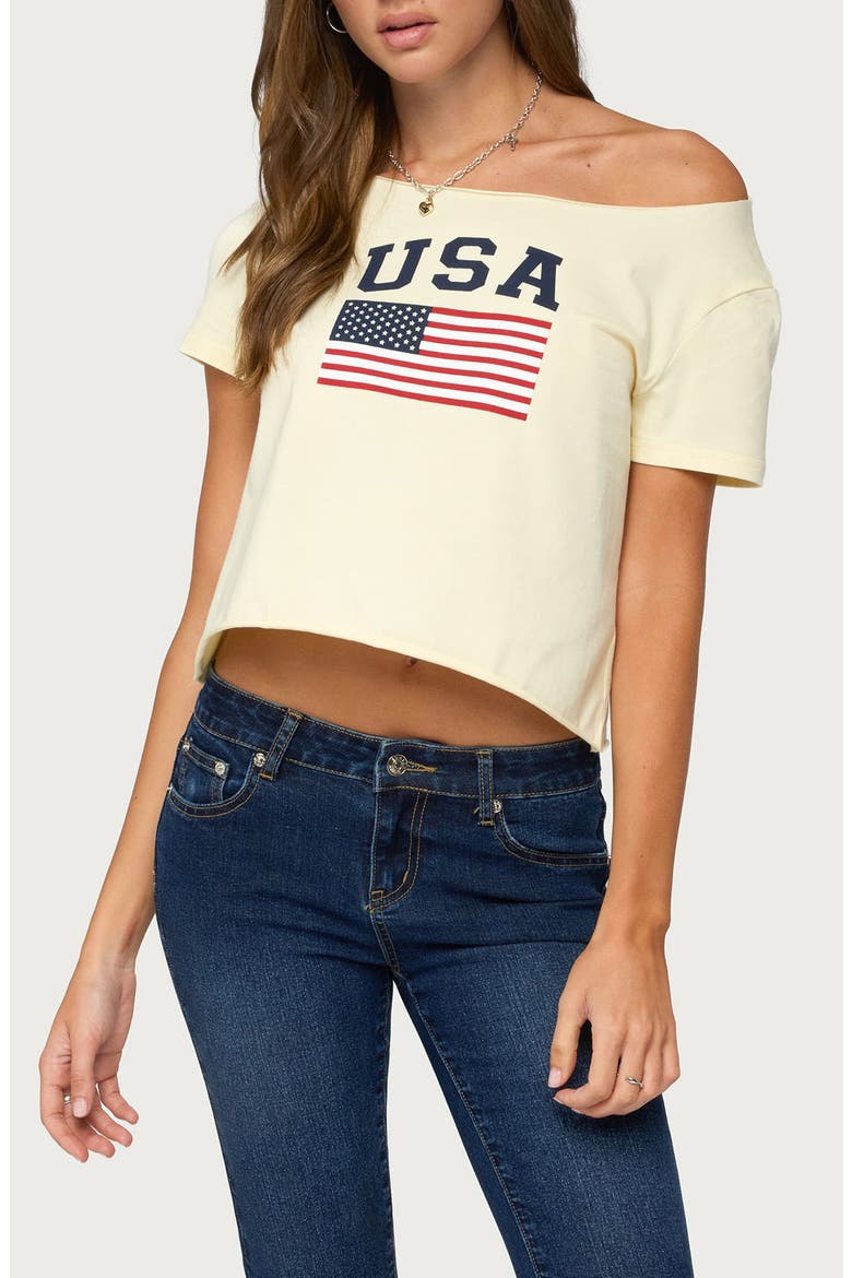 USA Babe Off the Shoulder Graphic Tee, Main, color, YELLOW
