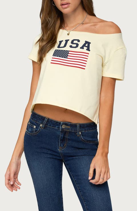 USA Babe Off the Shoulder Graphic Tee