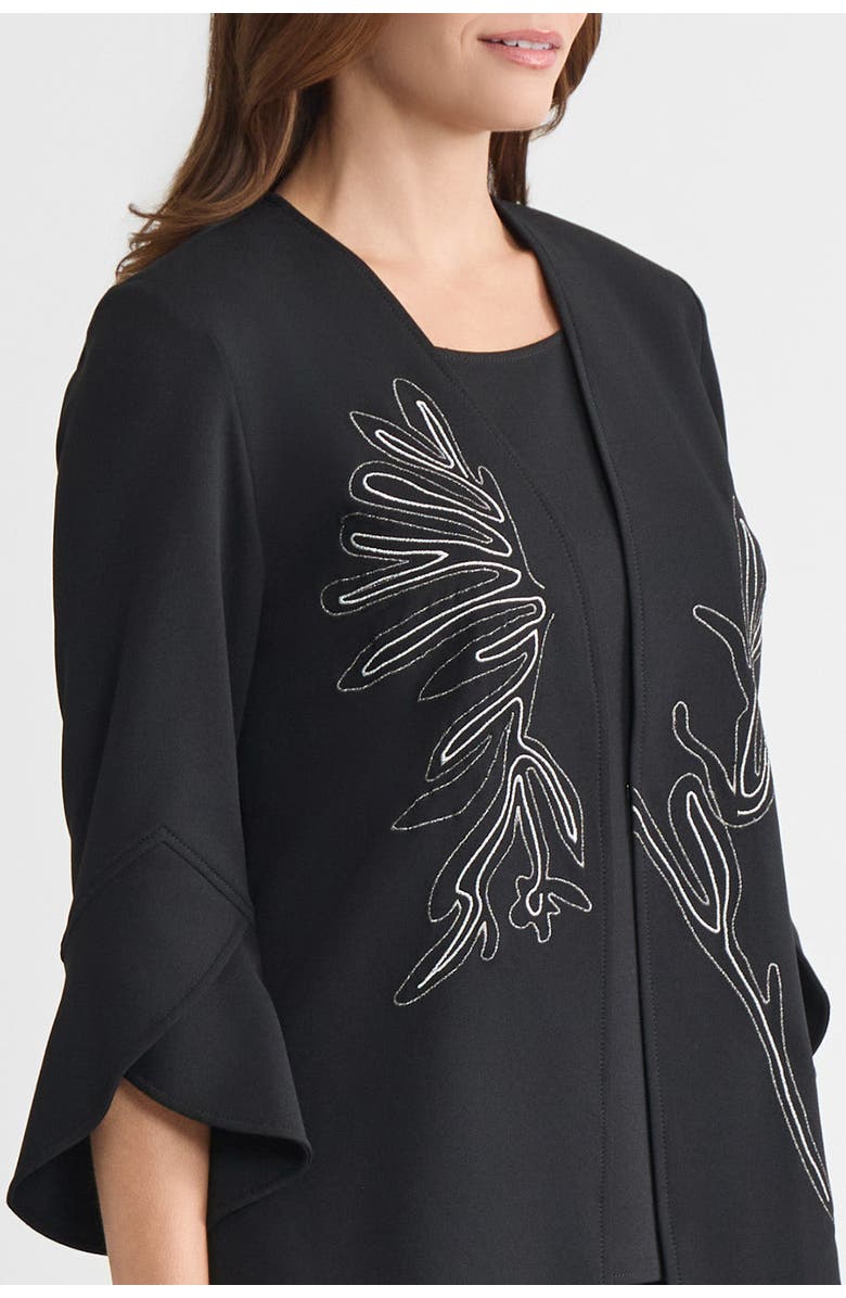 Ming Wang Floral Printed Stretch Deco Crepe Jacket, Alternate, color, Black