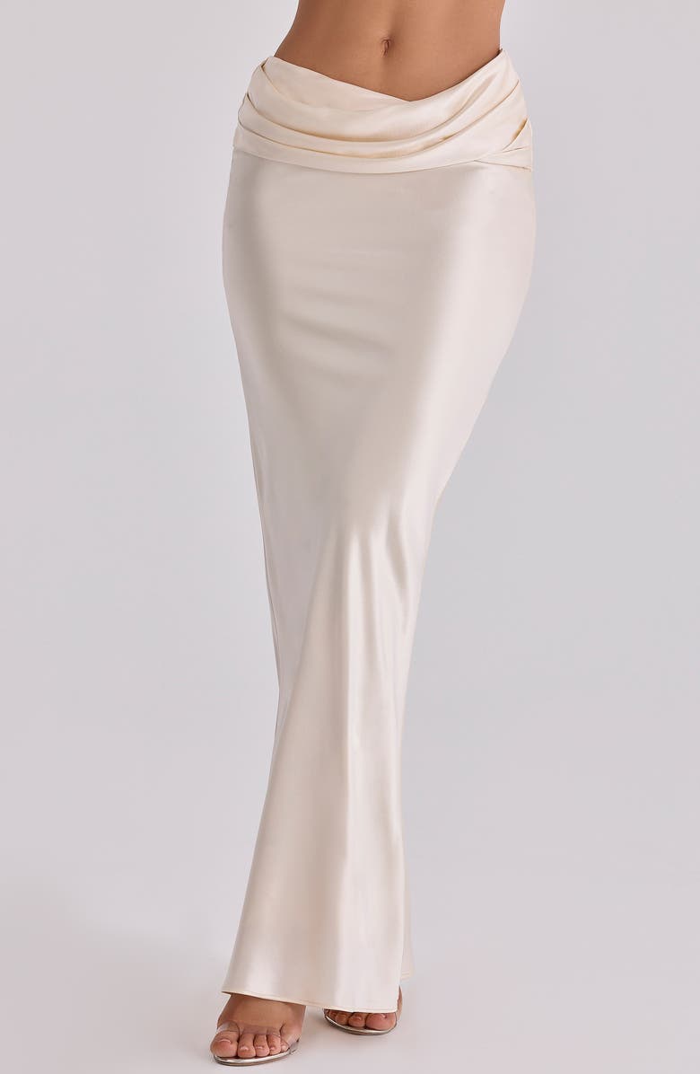 HOUSE OF CB Beau Satin Drape Maxi Skirt, Main, color, Vintage Cream