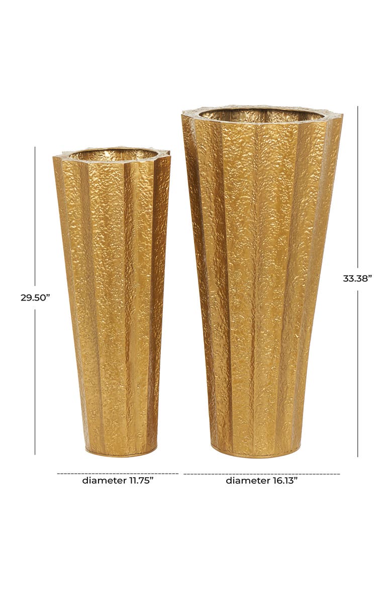 Set of 2 Pleated Vases, Alternate, color, GOLD
