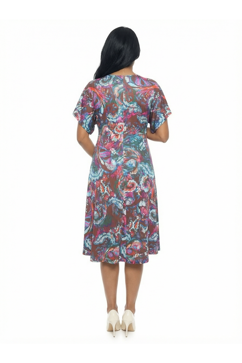 Maternity Abstract V-Neck Dolman Sleeve Twist Front A-Line Midi Dress, Alternate, color, Brown Multi