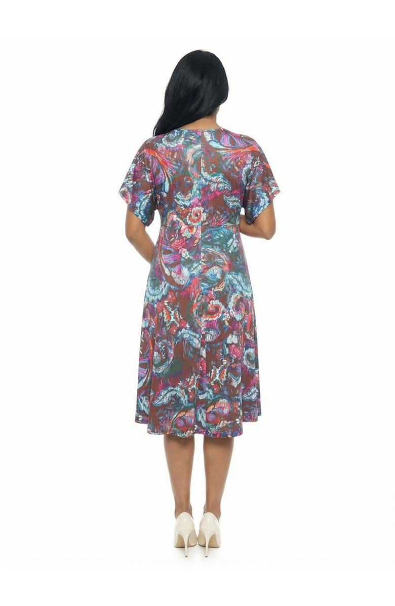 24seven Comfort Apparel Maternity Abstract V-Neck Dolman Sleeve Twist Front A-Line Midi Dress, Alternate, color, Brown Multi