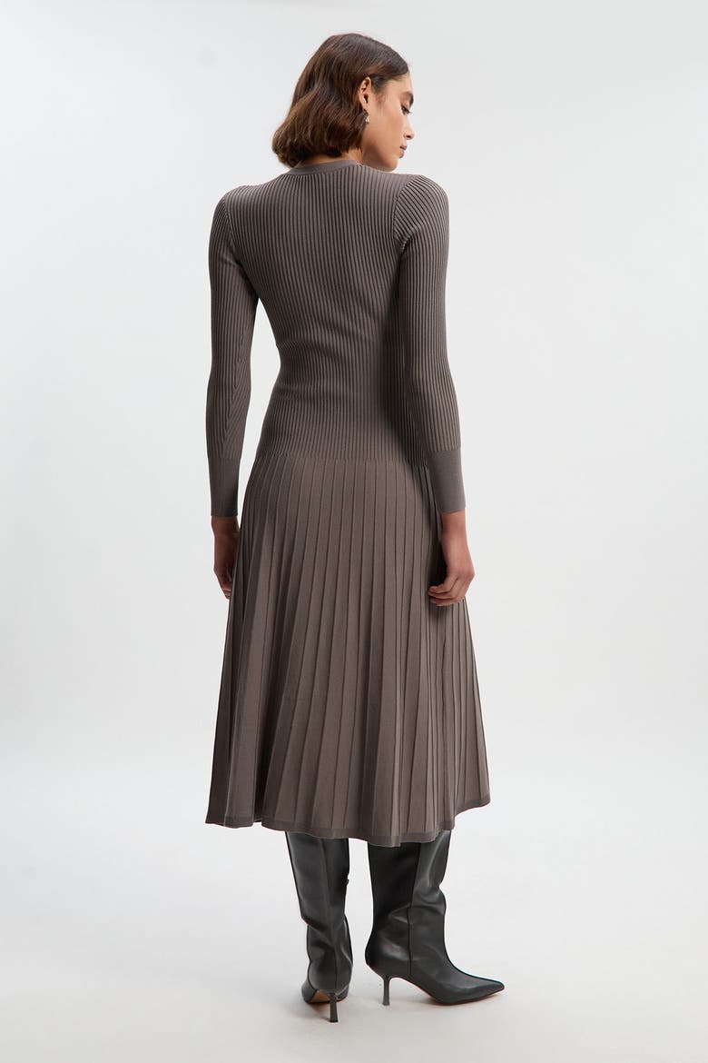 Rib Knit Trim Full Skirt Midi Dress, Alternate, color, Grey