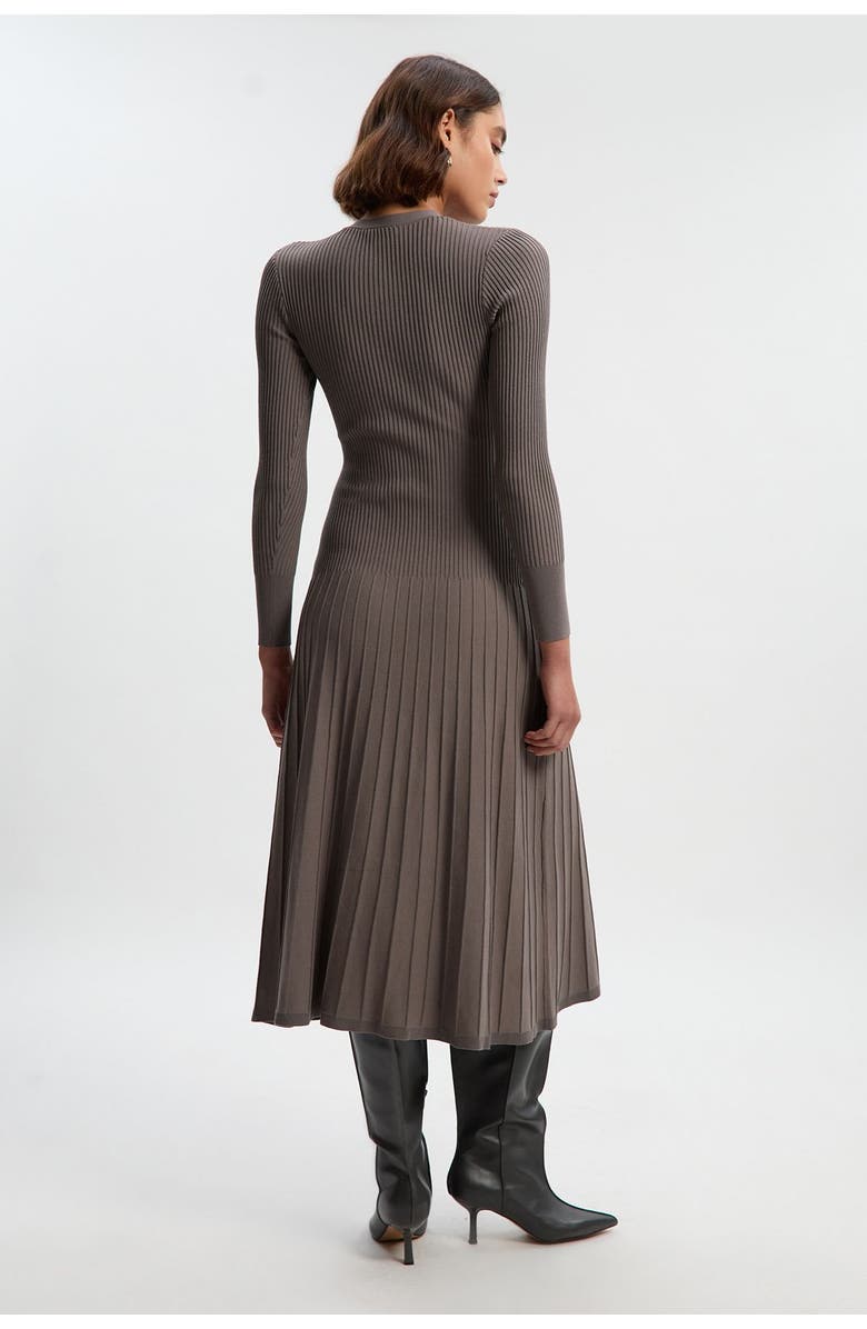 Karen Millen Rib Knit Trim Full Skirt Midi Dress, Alternate, color, Grey