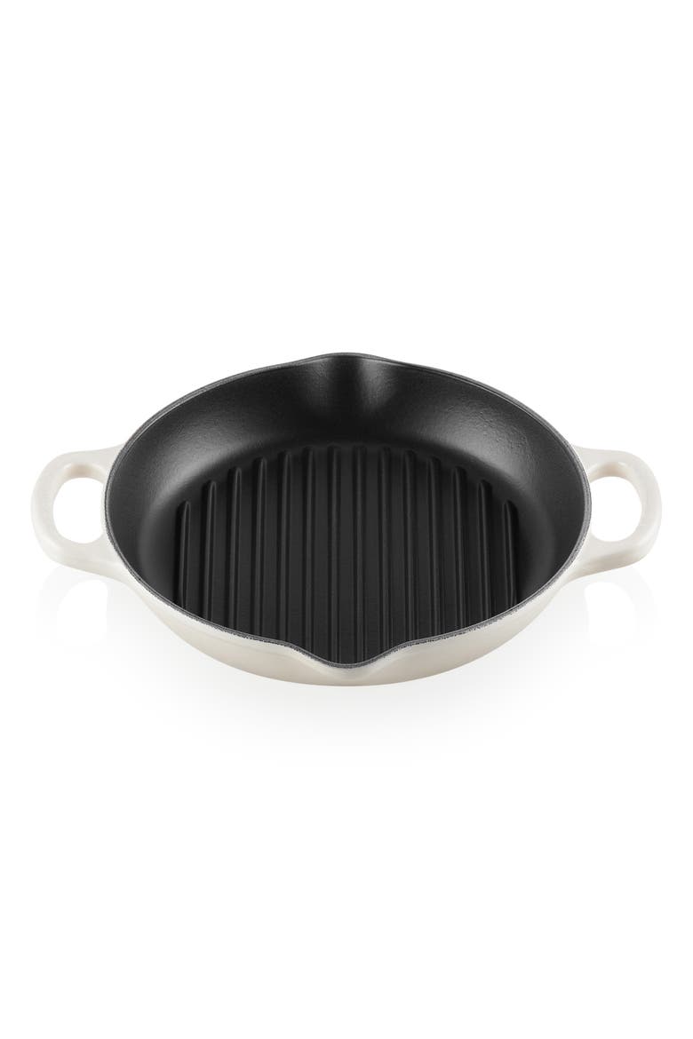 Signature Deep Round Enamel Cast Iron Grill Pan, Main, color, MERINGUE
