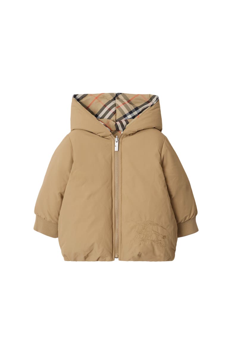 Burberry Reversible Check Nylon Puffer Jacket, Alternate, color, Sand