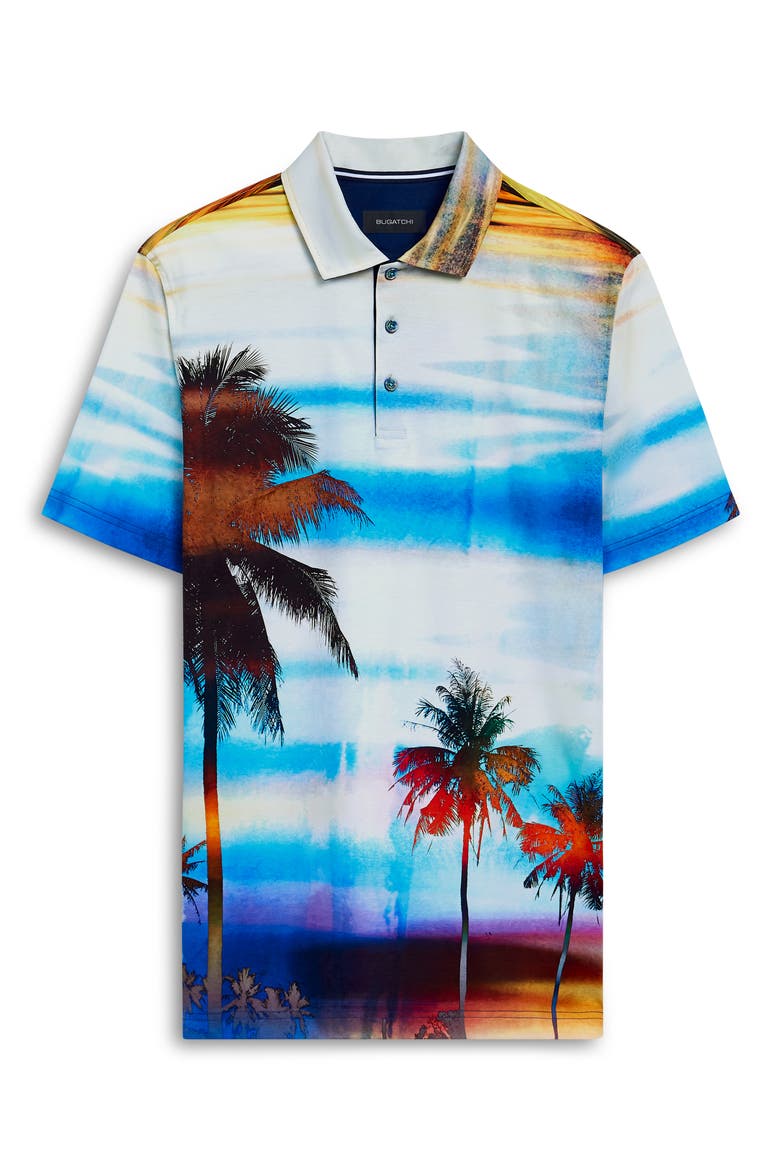 Hendrix Digital Palm Tree Print Cotton Polo, Alternate, color, SUNSET