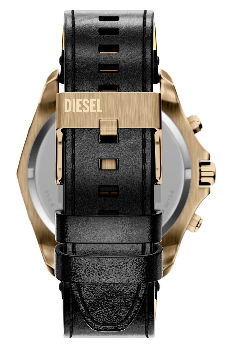 Stinger Chronograph Leather Strap Watch, 46mm, Alternate, color, BLACK/ ANTIQUE GOLD