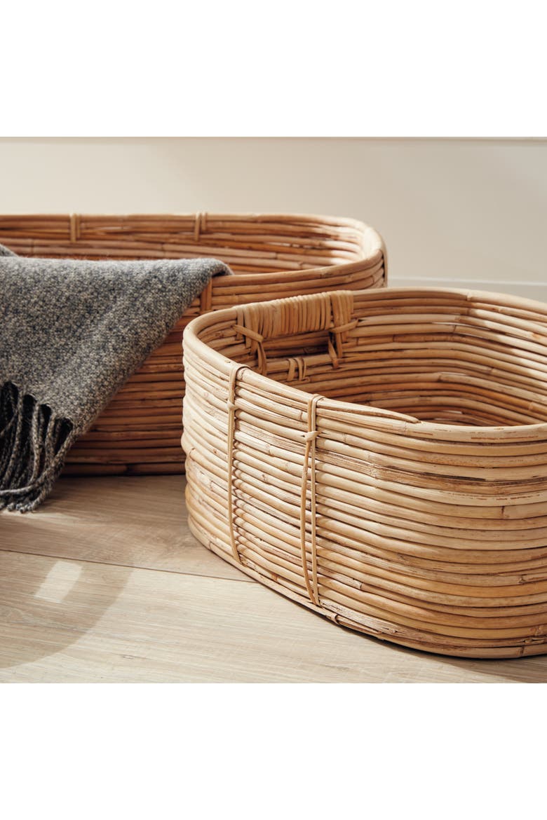 Cane Rattan Rectangular Baskets With Handles Set of 3, Alternate, color, Beige