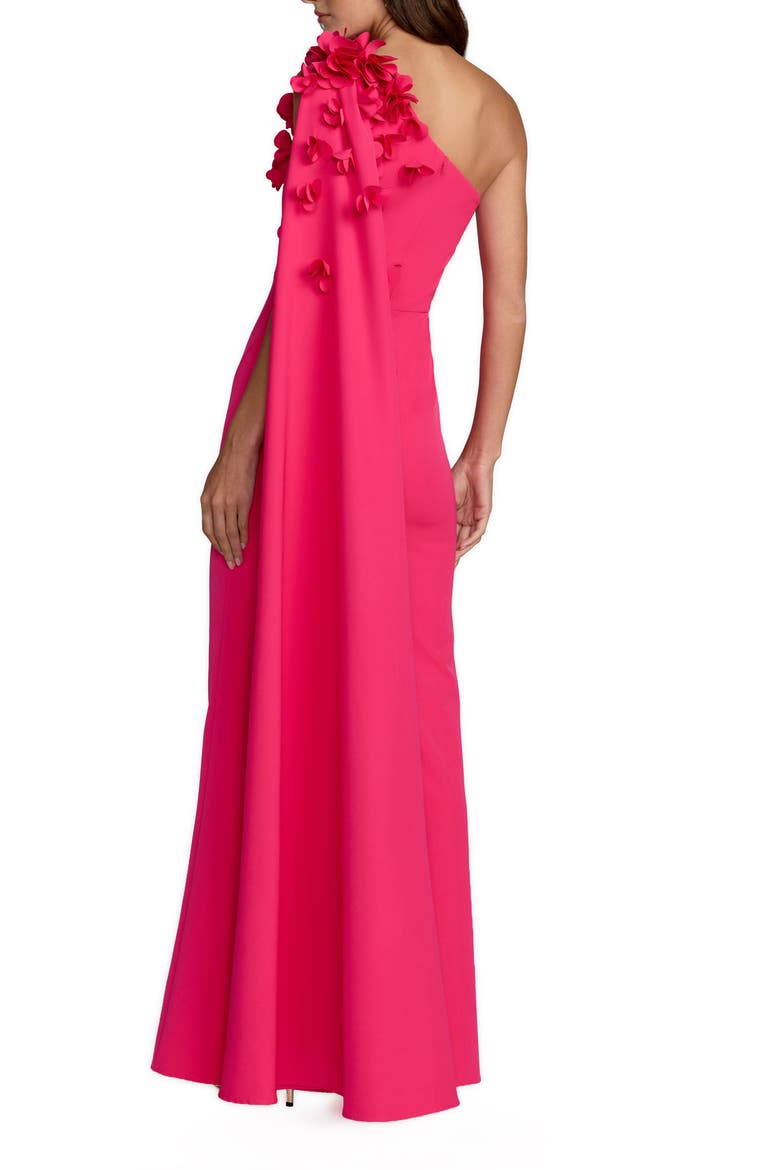 Crepe One Shoulder Column Gown With Flowers, Alternate, color, Hot Pink