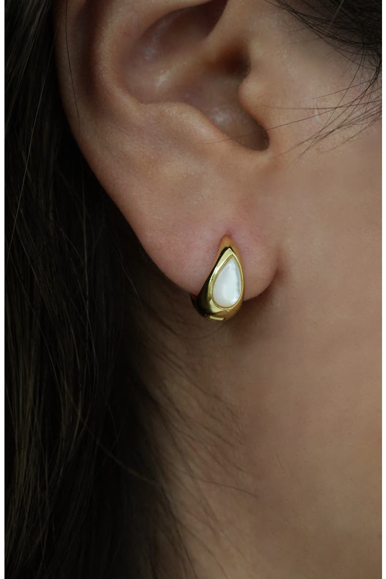 Mother-of-Pearl Teardrop Huggie Hoop Earrings, Alternate, color, GOLD