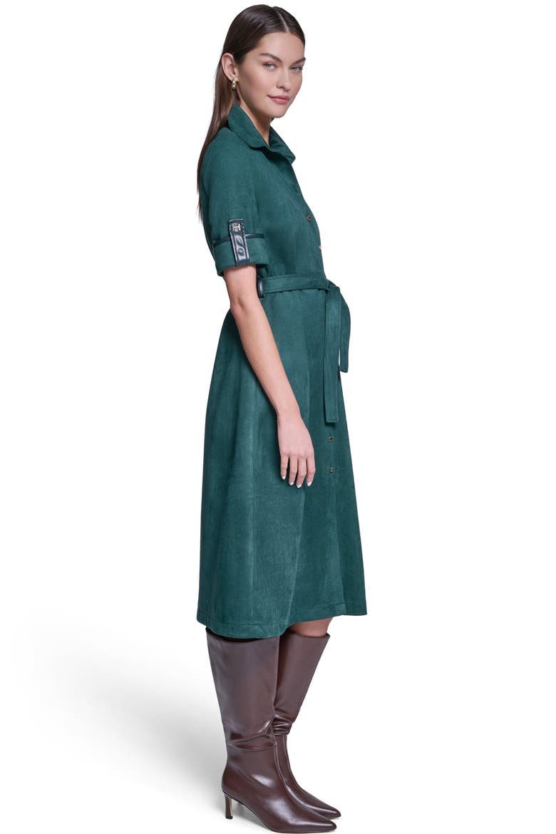 Short Sleeve Suede Midi Shirt Dress, Alternate, color, Deep Harbor