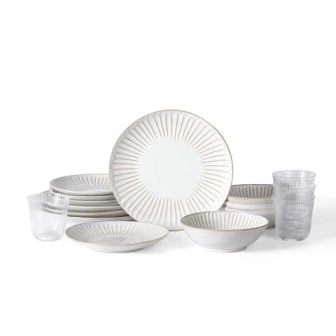 Linea Stoneware 16-Piece Dinnerware Set with Glasses