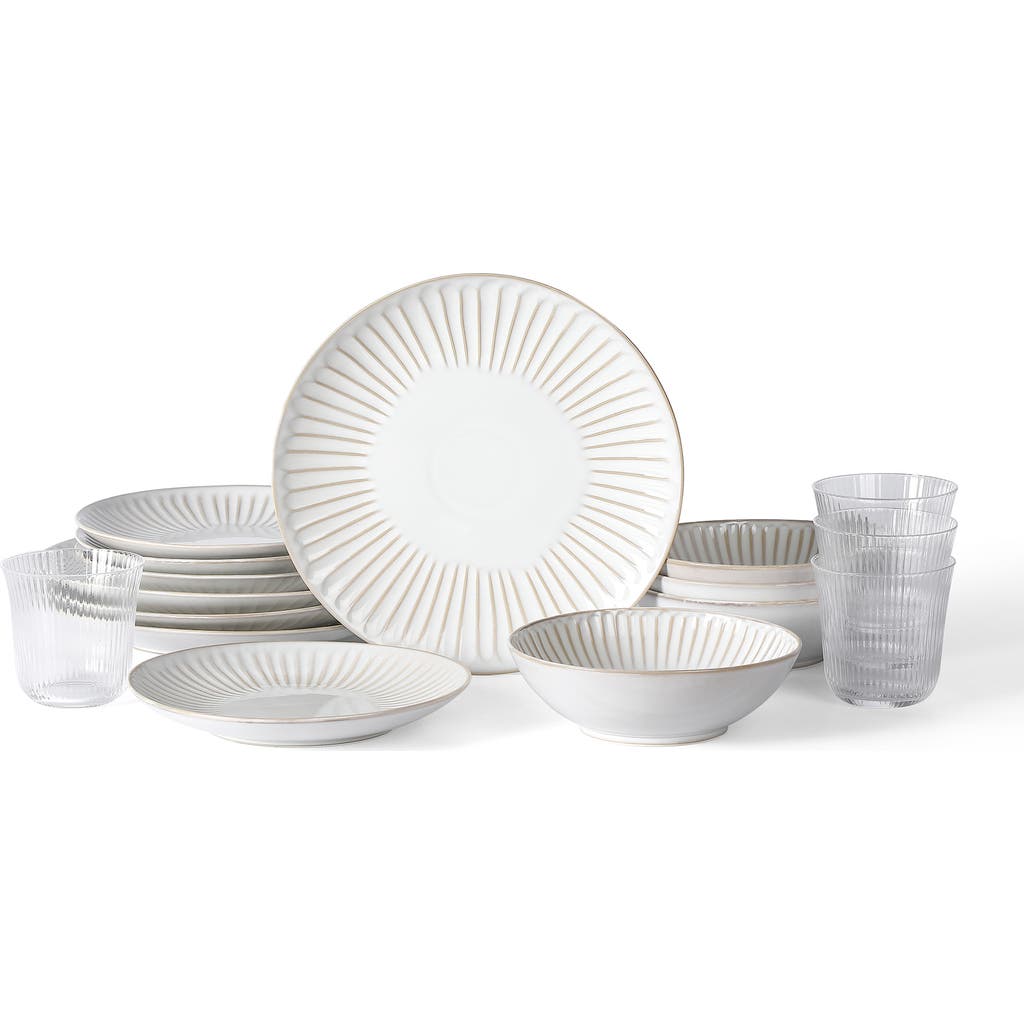 Stone Lain Linea Stoneware 16-piece Dinnerware Set With Glasses In White