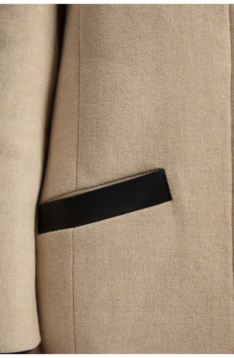 Karen Millen Wool Pu Mix Tailored Midi Coat, Alternate, color, Oatmeal