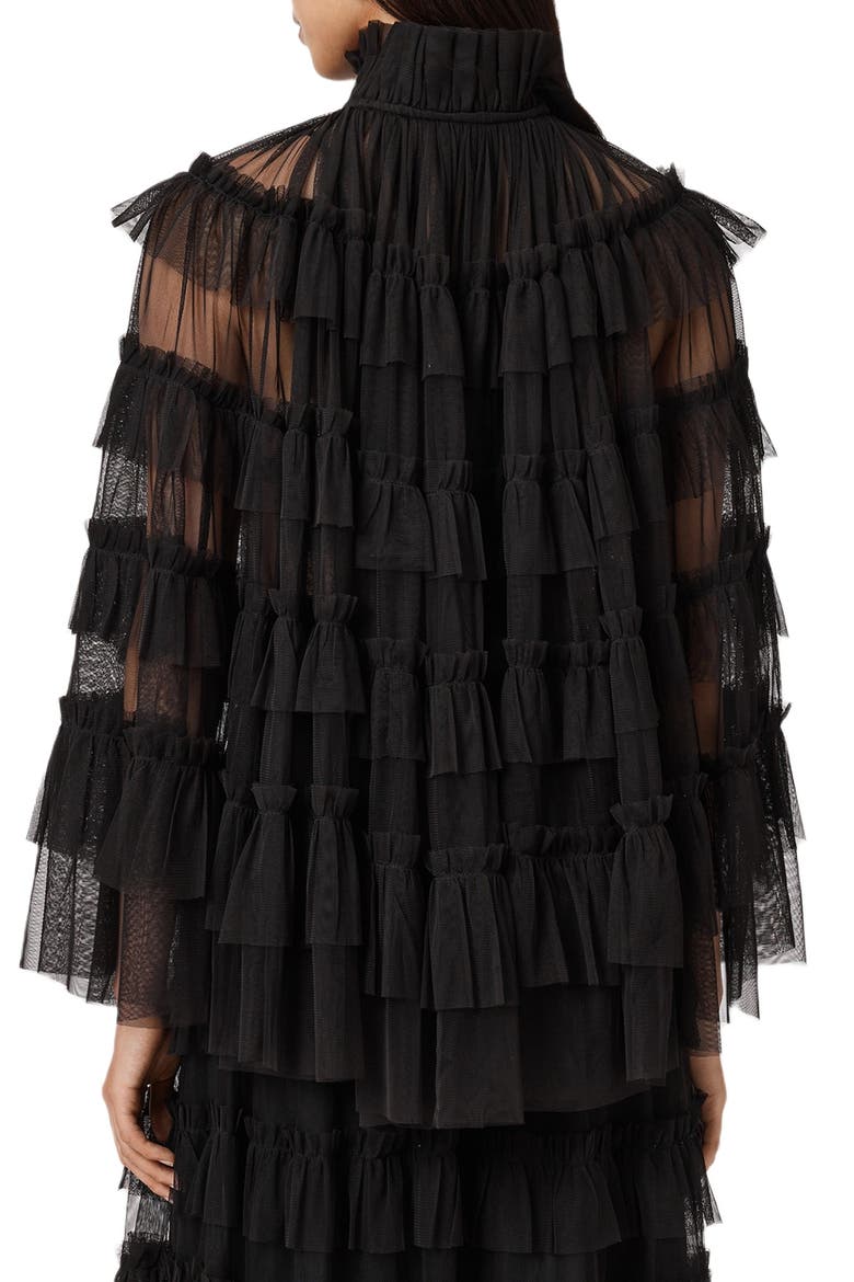 Aude Ruffle Cape, Alternate, color, BLACK