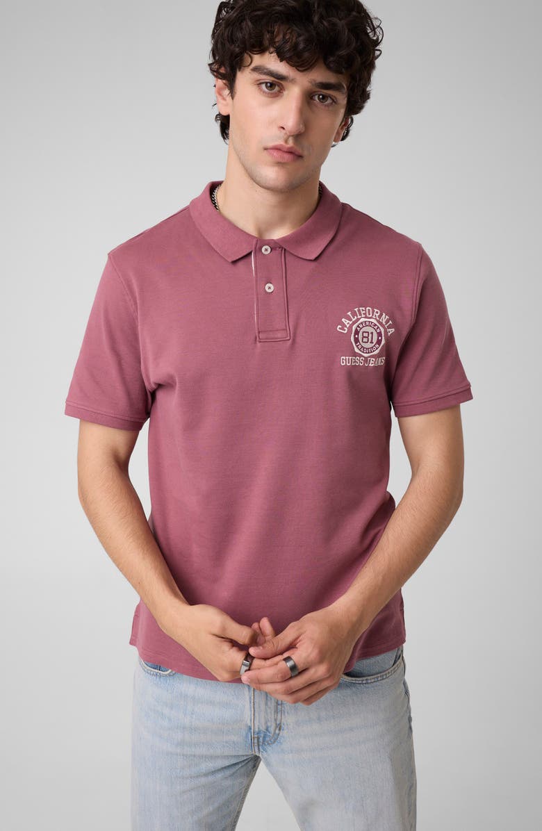 GUESS Muscle Fit Sueded Jersey Polo, Alternate, color, Soft Berry