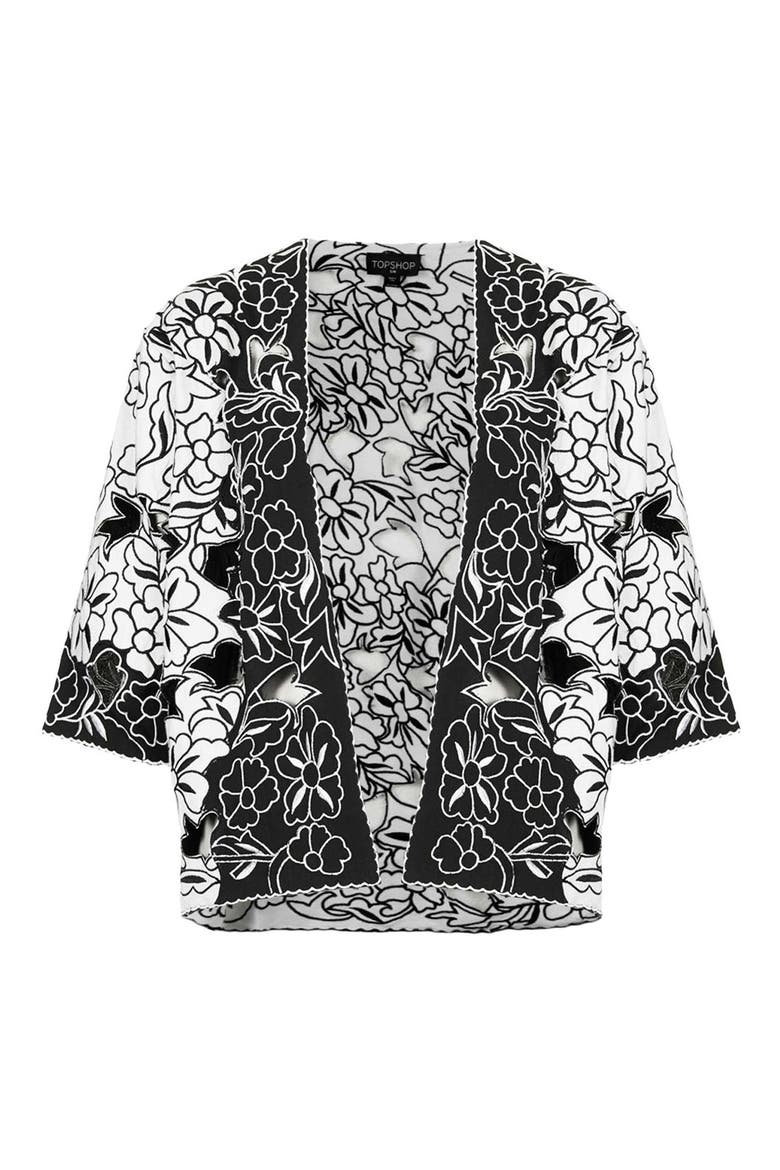 Cutout Embroidered Kimono Jacket, Alternate, color, MONOCHROME