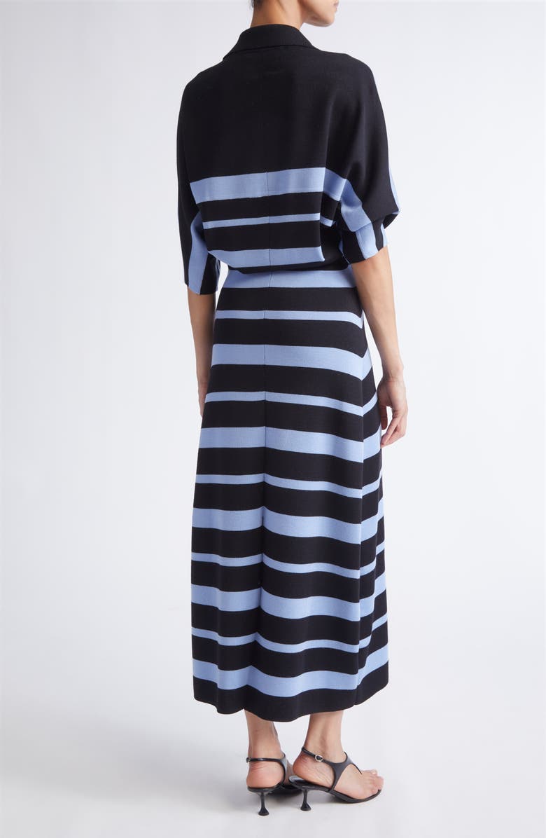 Proenza Schouler Solana Stripe Merino Wool & Silk Midi Polo Dress, Alternate, color, Black Multi