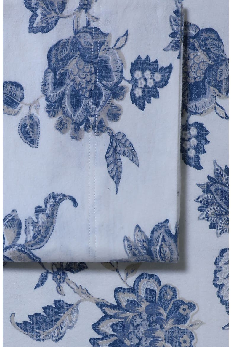 Ayana Floral Cotton Flannel Sheet Set, Alternate, color, DEEP BLUE