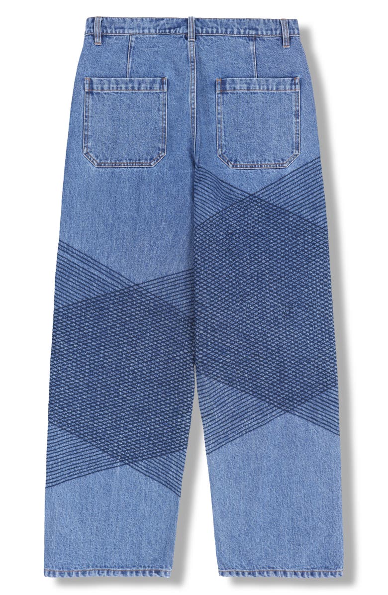 PLEASURES Grid Embroidered Baggy Jeans, Alternate, color, Indigo