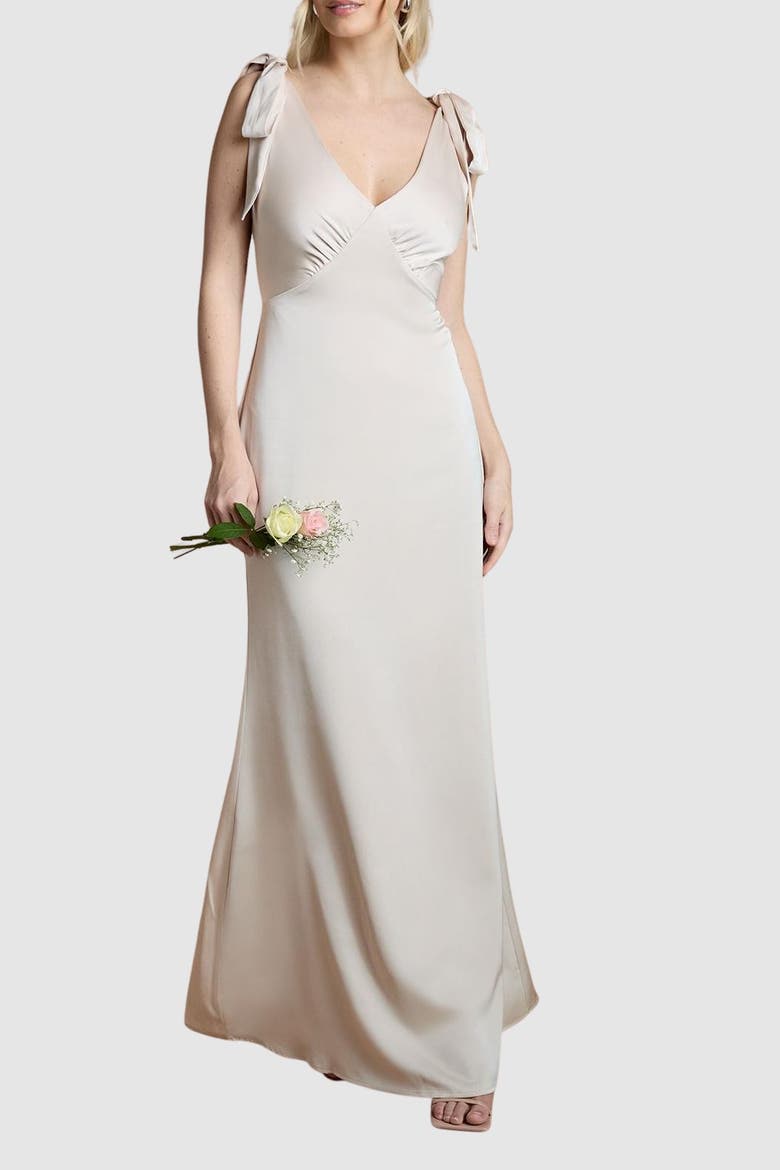 V-Neck Crepe Maxi Dress, Alternate, color, Champagne