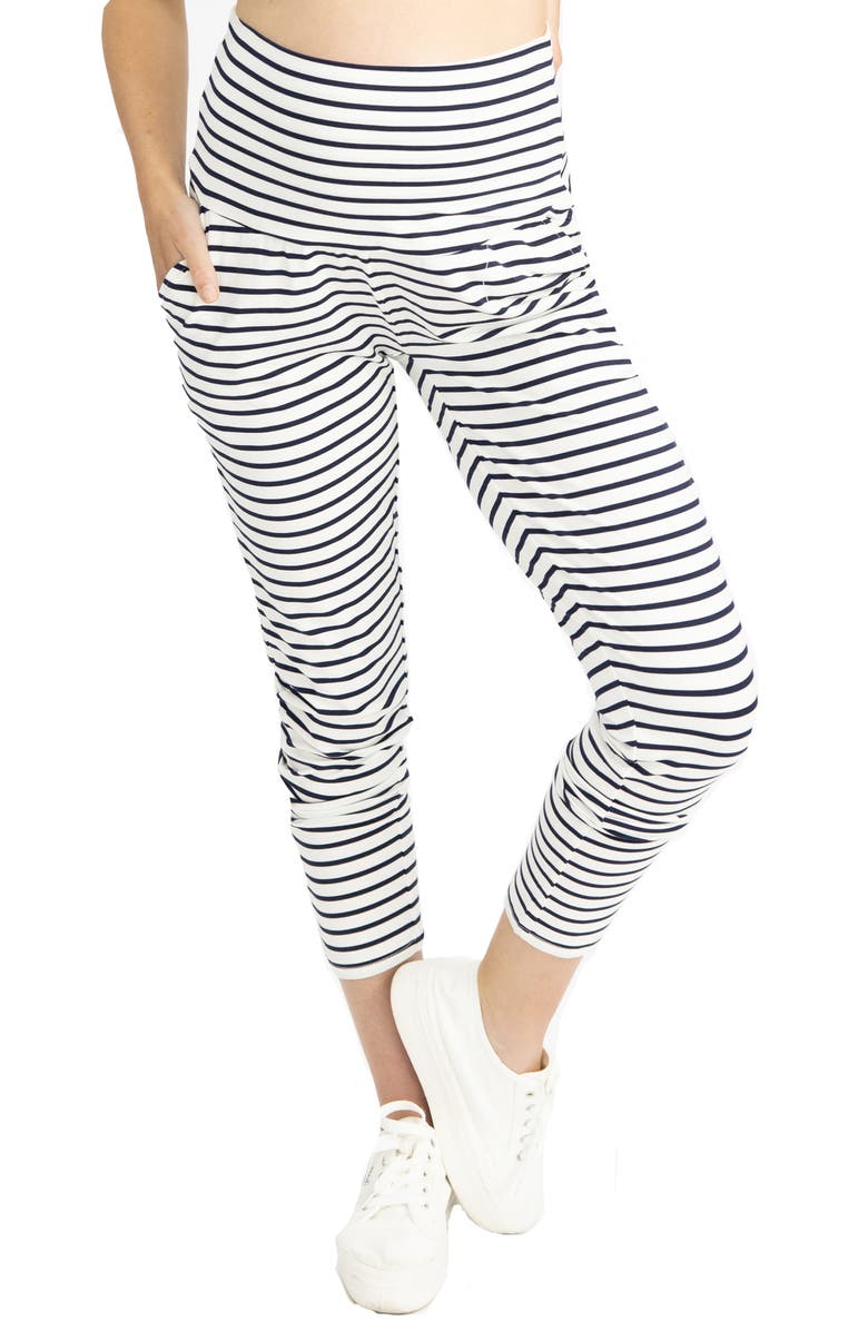 Angel Maternity Tapered Casual Maternity Pants, Main, color, Navy/ White Stripes