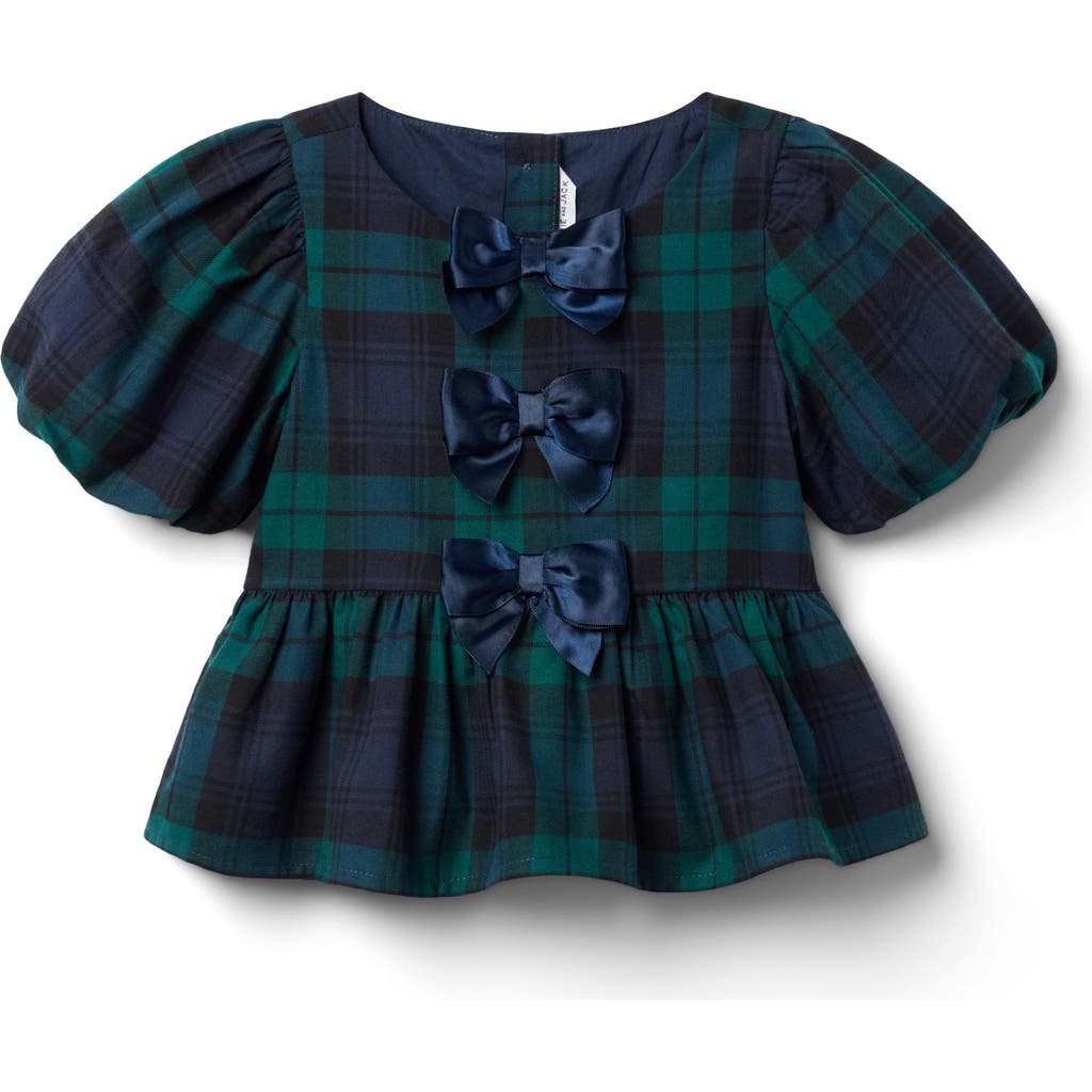Janie And Jack Tartan Peplum Bow Top In Multi