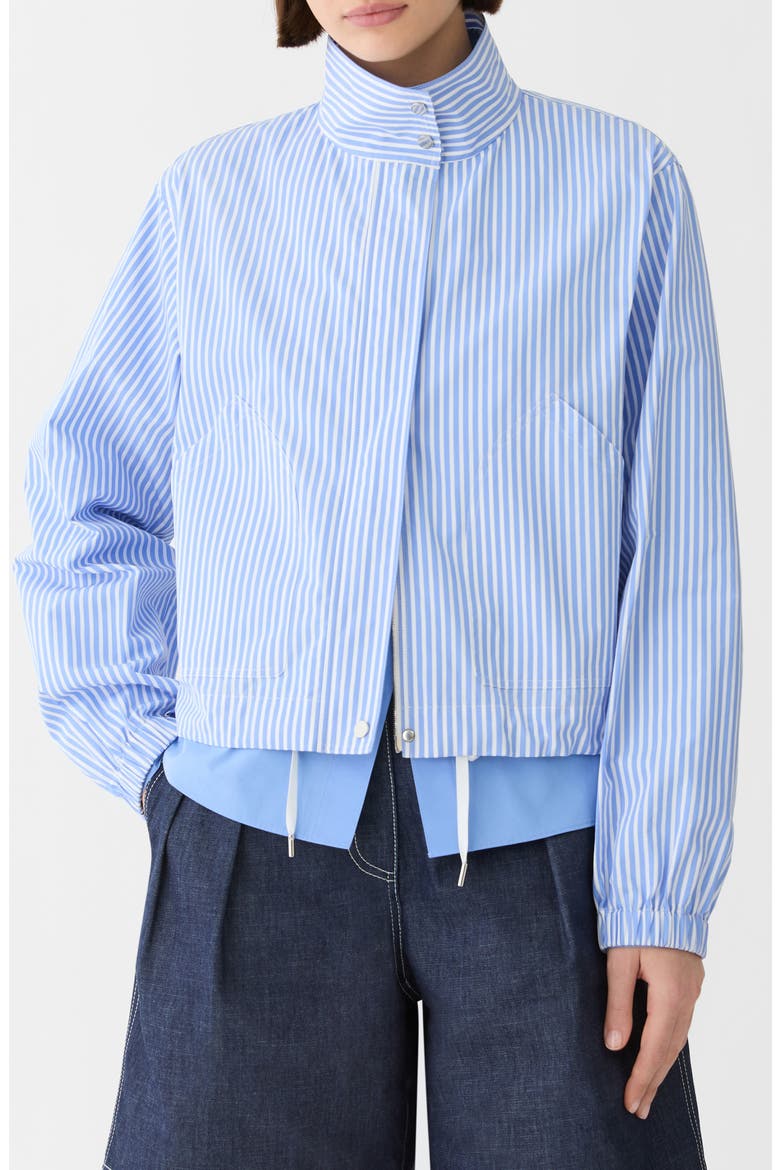Stripe Cotton Zip Front Bomber Jacket, Main, color, BLUE HYDRANGEA MULTI