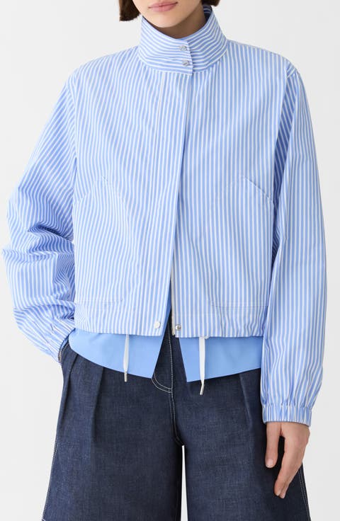 Stripe Cotton Zip Front Bomber Jacket