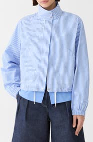 Lafayette 148 New York Stripe Cotton Zip Front Bomber Jacket