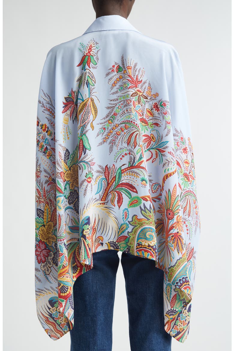 Paisley Print Handkerchief Hem Silk Button-Up Shirt, Alternate, color, PRINT ON PALE BLUE BASE