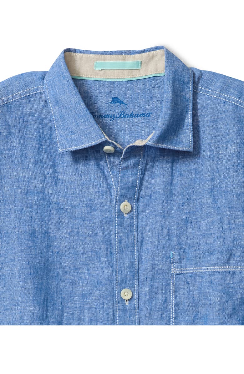 Tommy Bahama Paradise Breezer Short Sleeve Linen Button-Up Shirt, Alternate, color, Victoria Blue