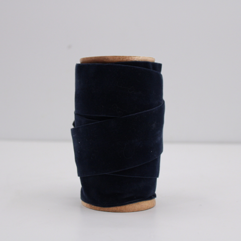 Wide Hand Dyed Velvet Ribbon Dark Blue