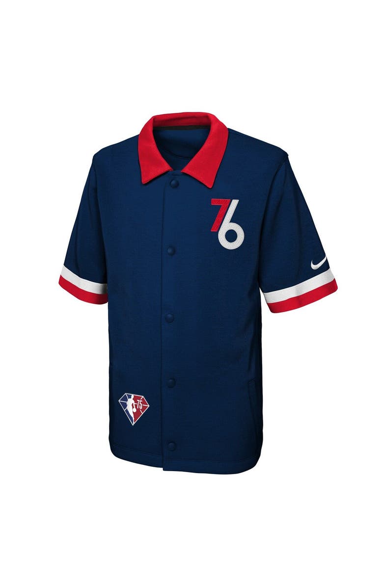 Nike Youth Nike Navy Philadelphia 76ers 2021/22 City Edition Therma Flex Short Sleeve Collar Jacket, Alternate, color, 