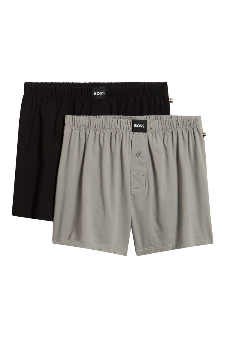 2-Pack Knit Cotton Boxers, Alternate, color, BLACK GREY COMBO