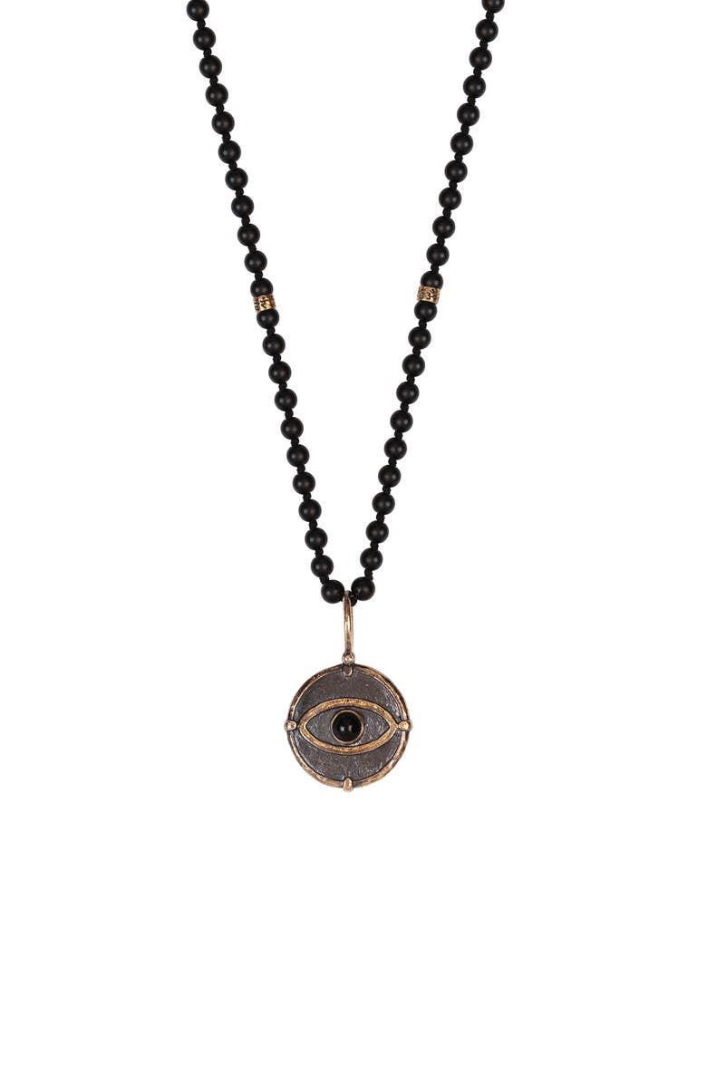 Karma and Luck Men's Deep Consciousness - Matte Onyx Evil Eye Pendant Necklace, Main, color, Black/Bronze