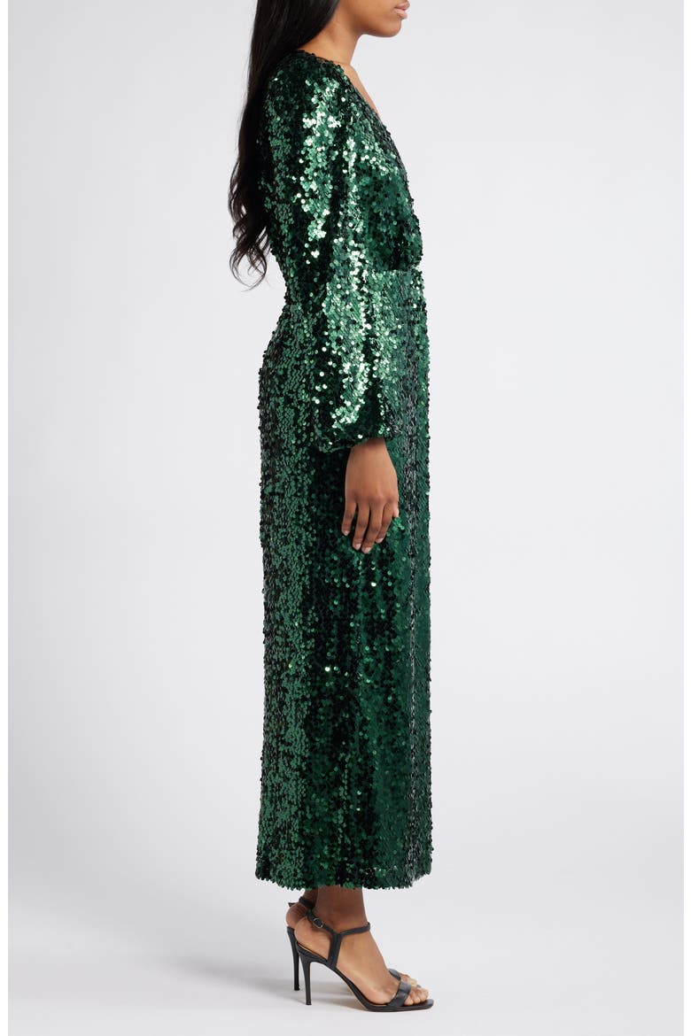 The Carrie Sequin Long Sleeve Gown, Alternate, color, EMERALD