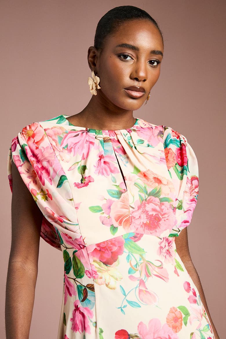 Floral Chiffon Midi Dress, Alternate, color, Ivory