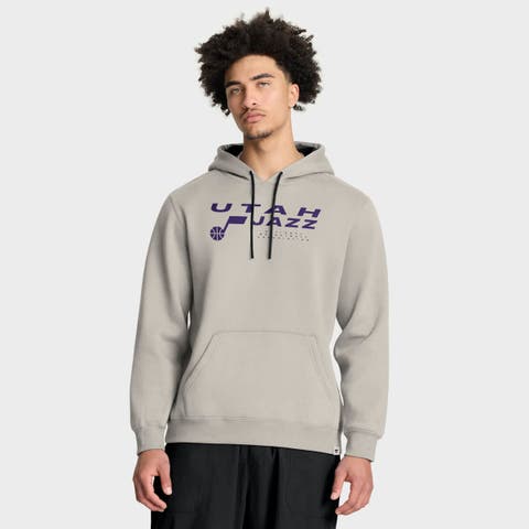 Men's Fanatics Off White Utah Jazz Crossover Collection Blocked Shot Premium Pullover Hoodie