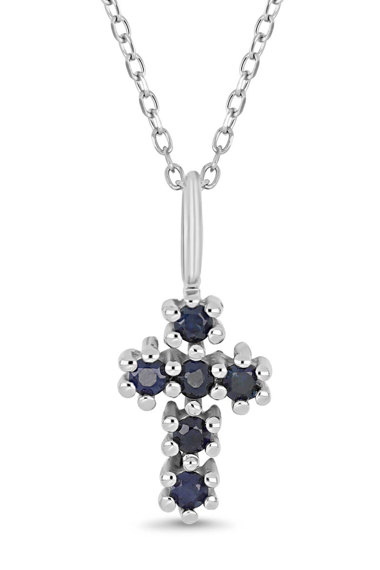 El Mar 18K White Gold Sapphire Cross Pendant Necklace, Alternate, color, 18K