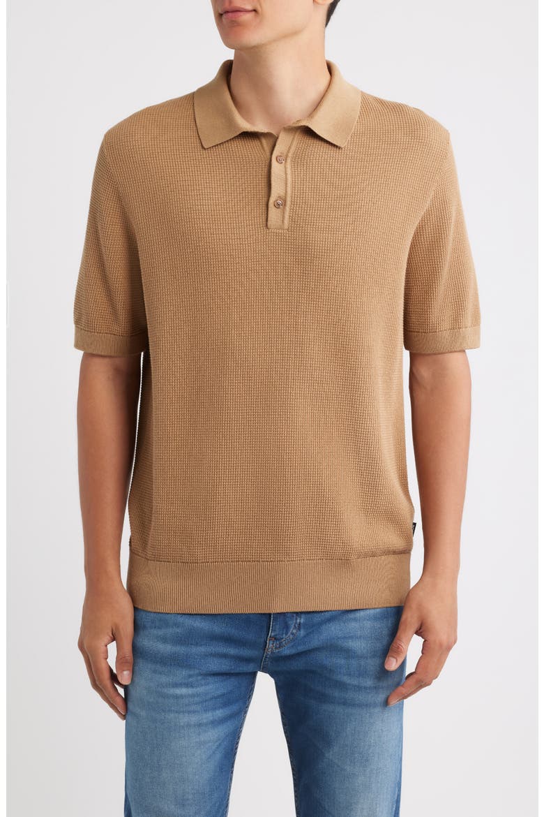 Lancio Solid Cotton Waffle Polo Sweater, Main, color, OPEN BEIGE