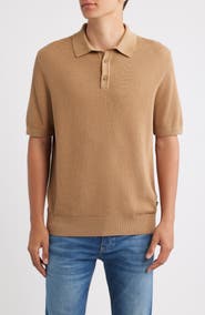 BOSS Lancio Solid Cotton Waffle Polo Sweater